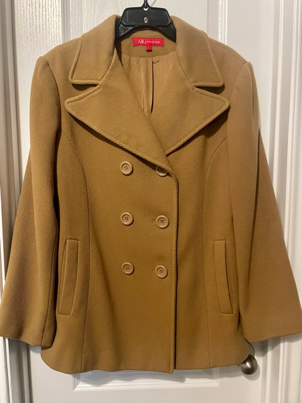 Anne Klein Double-Breasted Pea Coat in Tan